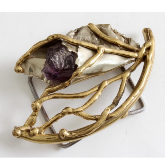 Copa Collection Belt Buckle with Amethyst Stone Vintage 70s Rare Abstract - Picture 2 of 8